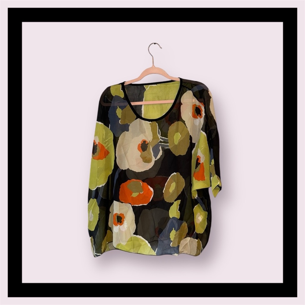 Boutique New Viberant sheer flowy bold print blouse pp33 L25 A53n unbranded